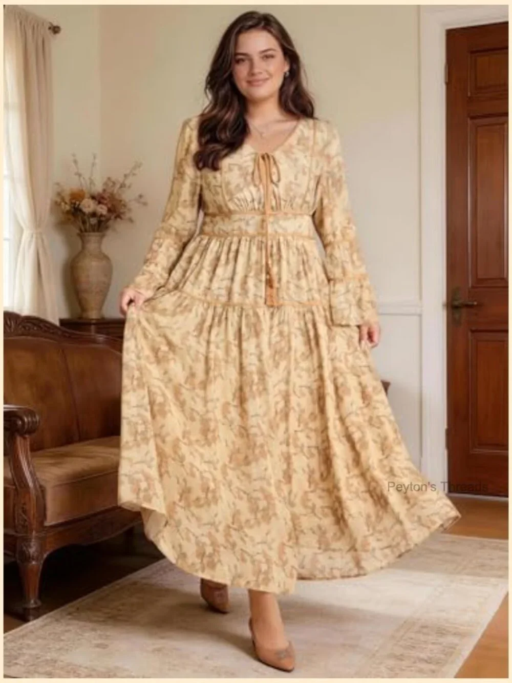 Dresses | Plus Size Boho Floral Maxi Dress Vneck Pearl Chiffon Wedding ...